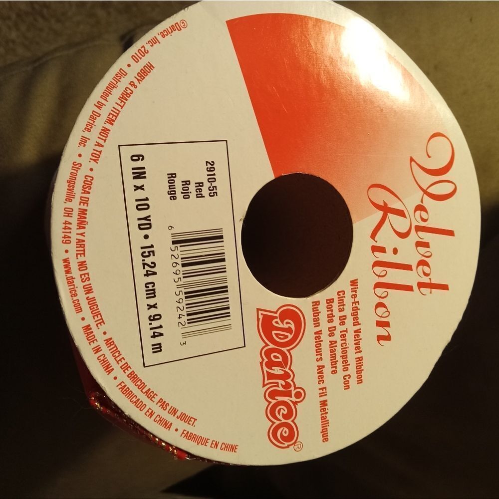 RED VELVET RIBBON wire edged. 6" x 10 Yard